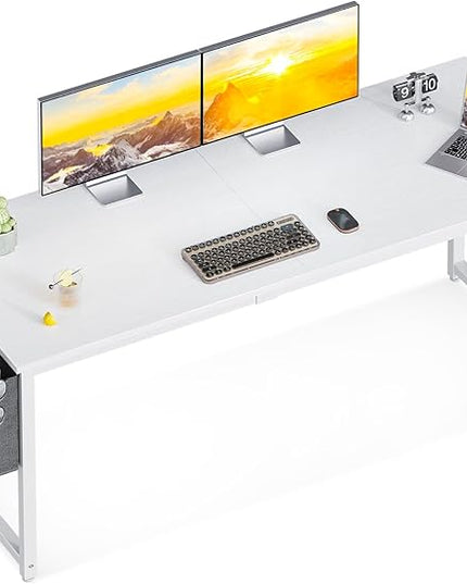 ODK Computer Desk Large Office Desk, 63 Inch Gaming Desk with Storage, Modern PC Desk Work Table with Headphone Hook for Home Office, Spliced Tabletop, White + White Leg - LeafyLoom