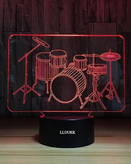 Visual 3D Night light Lamp Drum toys Desk Lamp Table decoration household accessories Kids gift boys festival for music lovers - LeafyLoom