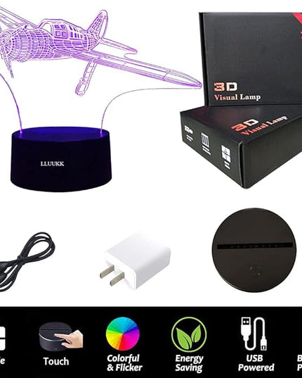 Visual 3D Night light Desk Lamp Plane Aircraft Airplain toys Table decoration household accessories Kids gift boys festival - LeafyLoom