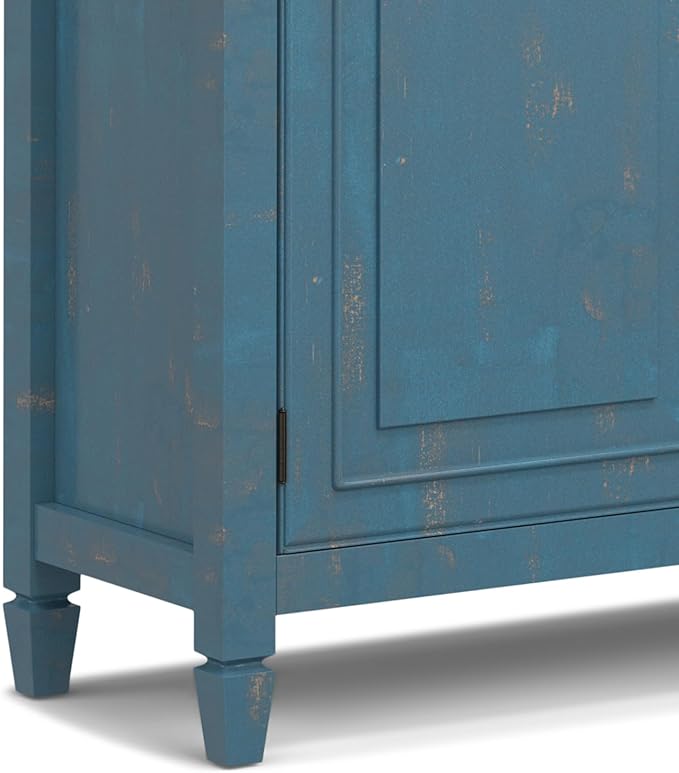 SIMPLIHOME Connaught SOLID WOOD Wide Traditional Storage Cabinet for The Living, Entryway and Family Room, 40 inch, Distressed Coastal Blue - LeafyLoom