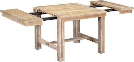 6-Piece Wood 82inch Extendable Dining Table Set with Two 11" Removable Leaves, 4 Upholstered Chairs and Bench, Farmhouse Style, Natural, 60"-82" L x 36" W x 30" H - LeafyLoom