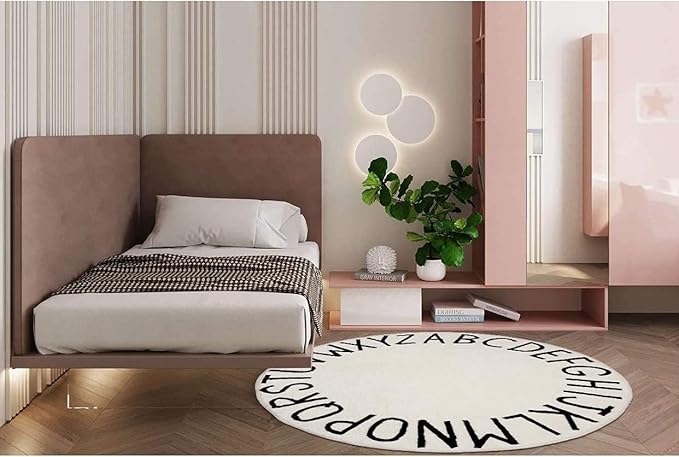 Topotdor Round Kids Play Rug Alphabet Nursery Area Rug Extra Large Soft Crawling Play Mat for Children Toddlers Bedroom (71 inch, Beige) - LeafyLoom