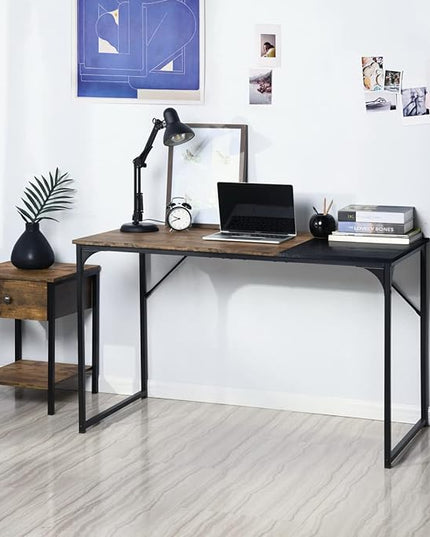 FurnitureR 39.4" Home Office Table Simple Computer Desk Laptop PC Writing Sturdy Metal Frames for Study Room, Brown&Black - LeafyLoom