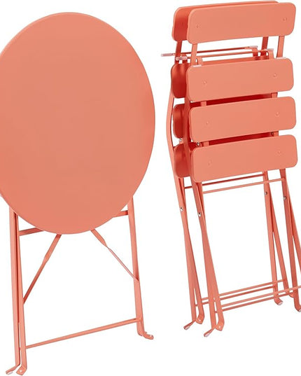 Crosley Furniture CF7390-CO Karlee Retro Metal Indoor/Outdoor 3-Piece Bistro Set with Table and 2 Chairs, Coral - LeafyLoom