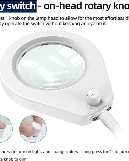 5X Magnifying Glass with Lights and Clamp, 4.2'' 5X Real Glass Magnifier Desk Lamp, w/Flexible Gooseneck Handsfree for Craft Workbench Hobby - New Rotary Switch Design - LeafyLoom
