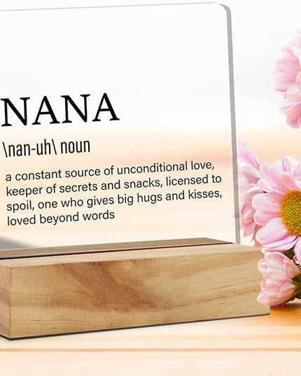 Grandma Gift Nana Gifts for Mother's Day Birthday, Nana Definition Desk Decor Grandmother Acrylic Desk Plaque Sign With Wood Stand Home Office Desk Sign Keepsake Present - LeafyLoom