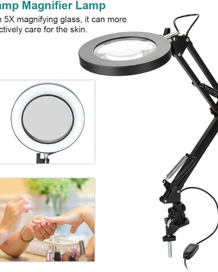LED Magnifying Lamp with Clamp, 5X Magnifier Glass Light Lens, USB Dimmable Desk lamp for Table Craft or Workbench - LeafyLoom