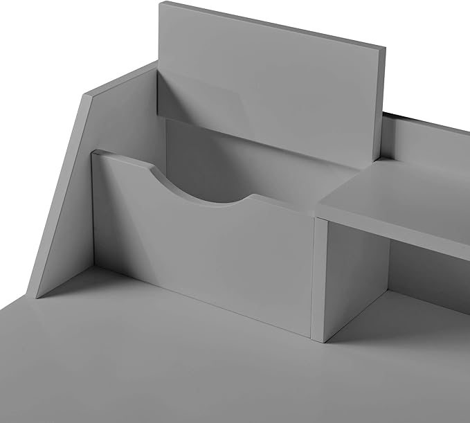 Teamson Home Creativo Writing Study Computer Desk with Solid Wood Legs, Storage Drawers and Open Shelves Hutch for Home Office Living Room Reading Bedroom, 37 inch Height, Gray - LeafyLoom