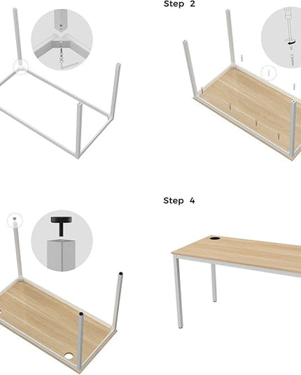 It's_Organized Computer Desk 47 Inch Home Office Study Writing Desk,Modern Simple Laptop Computer Table, Easy Assembly, Industrial Style, White Metal Frame,Wood Grain - LeafyLoom