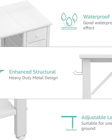 Lufeiya White Computer Desk with Drawers & Storage Shelves, 47 Inch Study Work Writing Desk for Home Office Bedroom, Simple Modern Cute PC Desks Table, White - LeafyLoom