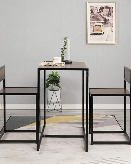 SDHYL 3 Piece Dining Set Dining Table Set with 2 Chairs Breakfast Table for Kitchen, Coffee Table Set, Home Office Table Set, Computer Table for 2, Portable Table Set, Walnut - LeafyLoom