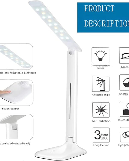 LaiduoleLED Desk Lamp with 3 Lighting Modes, 3 Brightness Level, Dimmable Foldable Eye-Caring 7W Desk Lamp with Touch Control for Studying Working Reading (White) - LeafyLoom