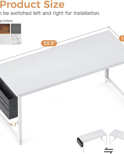 ODK Computer Desk Large Office Desk, 55 Inch Gaming Desk with Storage, Modern PC Desk Work Table with Headphone Hook for Home Office, White + White Leg - LeafyLoom