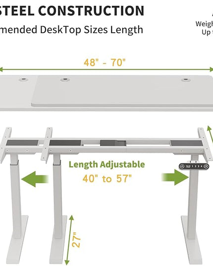 Radlove Dual Motor Height Adjustable Standing Desk Frame, Adjustable Desk Legs for 48'' to 70'' Desk Tops, Home Office Sit Stand Desk Base, Heavy Duty 265 lb Load Capacity for Home Office - LeafyLoom