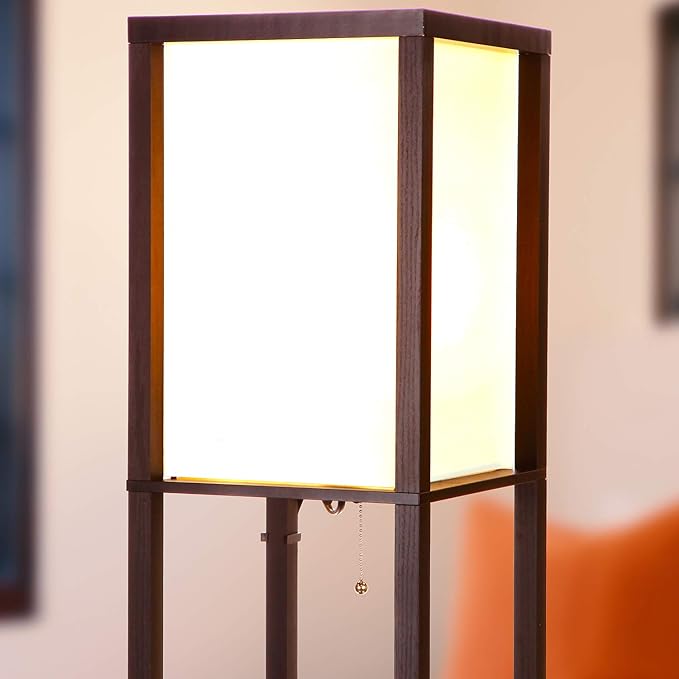 Brightech Maxwell – Modern Shelf Floor Lamp with USB Ports, Wireless Charging & Outlet – Versatile Corner Display and Lamp with Shelves, Storage Solution for Living Room, Office, Bedroom - LeafyLoom