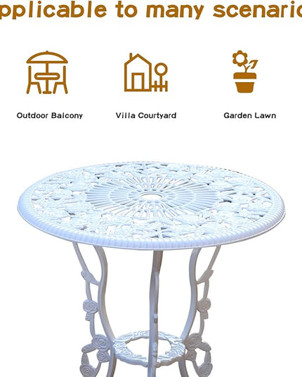Patio Bistro Set.Rust-Resistant Cast Aluminum Bistro Table Set with Umbrella Hole for Backyard (Rose White) - LeafyLoom