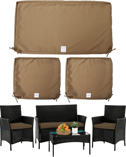 ClawsCover 3Pack Outdoor Seat Cushions Replacement Covers Fit for 4 Pieces Wicker Rattan Furniture Patio Conversation Set Loveseat Chair,38x19x2,19x19x2,Taupe-Large (Include Cover Only) - LeafyLoom