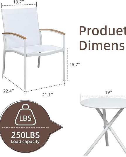 Shintenchi 3 Pieces Outdoor Patio Bistro Sets, Textilene Fabric Small Patio Furniture Set, Front Porch Chairs Conversation Set with Table for Lawn, Garden, Balcony, Poolside (White) - LeafyLoom