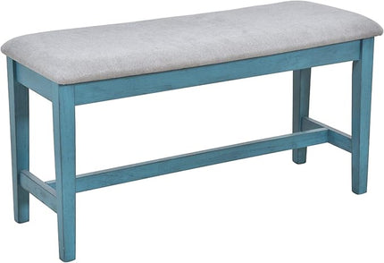 6-Piece Wood Dining Table Set with Drawer, 4 Upholstered Chairs and Bench, for Kitchen, Living Room, Mid-Century Style, Antique Blue, 59" L x 35.4" W x 30.3" H - LeafyLoom