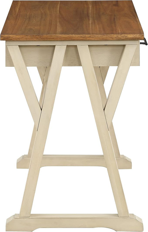 OSP Home Furnishings Jericho Rustic 42 Inch Writing Desk with 2 Drawers and Burnished Decorative Hardware, Antique White - LeafyLoom