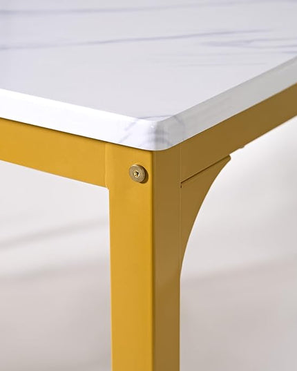 DlandHome Dining Table with 2 Chairs and 1 Bench Dining Room Sets Dining Table and Chairs Set,Rectangular Space-Saving Dinner Table with Two Benches for Kitchen,Golden - LeafyLoom