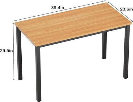 Need Small Desk, 39.4 inches Sturdy Writing Desk for Small Spaces, Small Computer Desk Teens Desk Study Table Laptop Desk Home Ofice Desk, Black Metal Frame, Teak - LeafyLoom