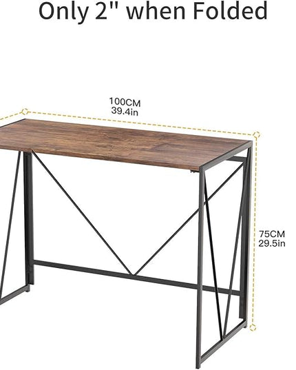 NWCD3D Folding Computer Desk, Brown - LeafyLoom
