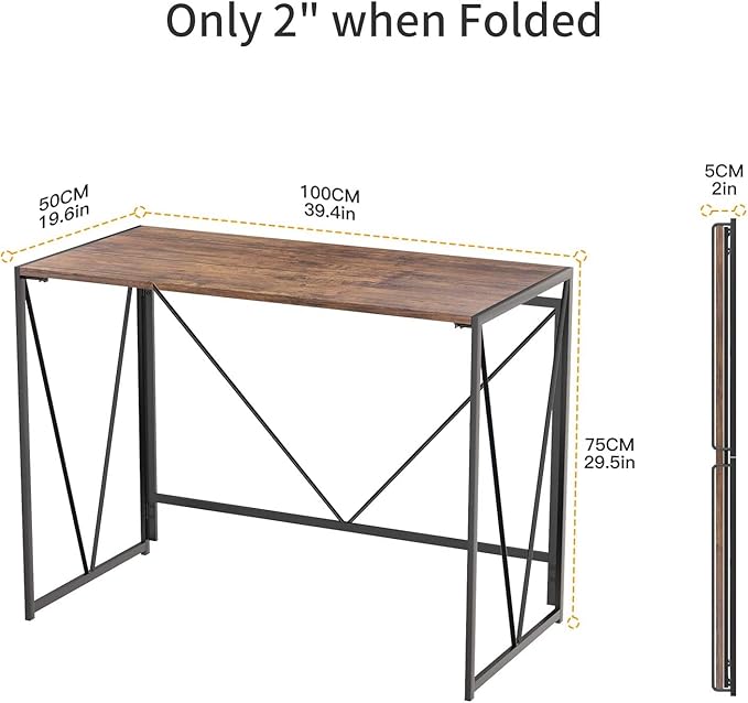 NWCD3D Folding Computer Desk, Brown - LeafyLoom
