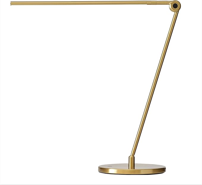 Brightech Libra LED Table Lamp - Contemporary Minimalist Thin Compact Desk Lamp - Adjustable Pivoting LED Head with Built-in Dimmer and Color Changing LED - Brass - LeafyLoom