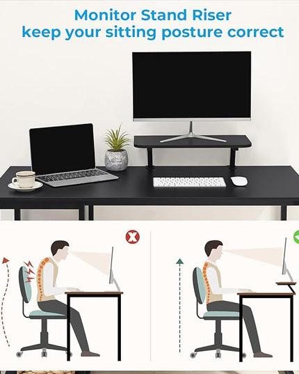GreenForest Computer Home Office Desk with Monitor Stand and Storage Shelves on Left or Right Side,47 inch Modern Writing Study PC Laptop Work Table,Black - LeafyLoom