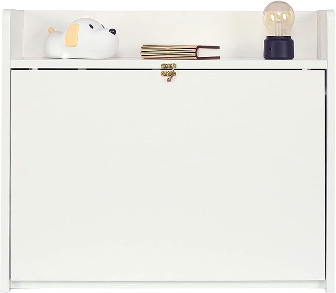 YUSING Wall Mounted Table, Multifunctional Fold Down Wall Mounted Laptop Computer Desk with Storage Compartments for Home, Office, White - LeafyLoom