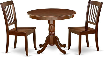 East West Furniture ANDA3-MAH-W Antique 3 Piece Kitchen Set Contains a Round Table with Pedestal and 2 Dining Room Chairs, 36x36 Inch - LeafyLoom