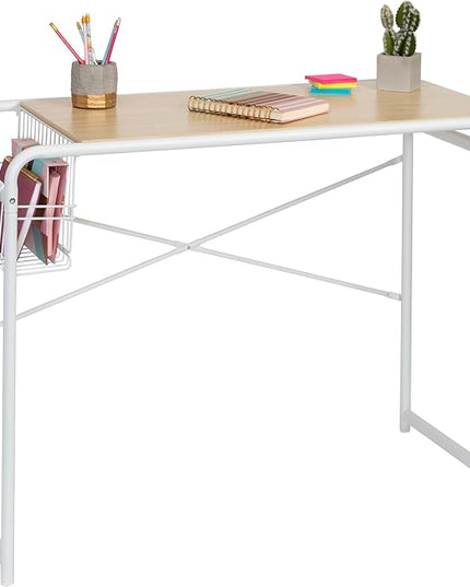 Honey-Can-Do Home Office Computer Desk with Side Basket, White OFC-09918 White - LeafyLoom