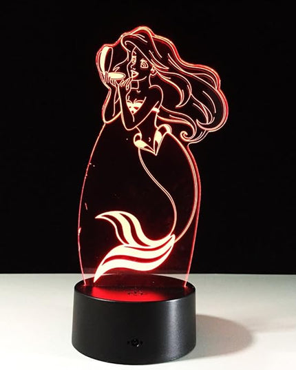 Little Mermaid 3D Optical Desk Lamp Night Light LED Lamp 7 Colors Change Table Light with USB Cable for Home Decoration Household Accessories,Princess Birthday Christmas Gift for Kids or Adult - LeafyLoom