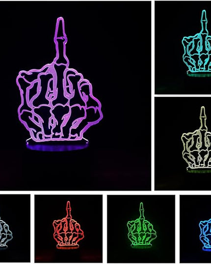 Middle Finger 3D Optical Illusion LED Night Light, Boy Girl Kids Baby Sleep Desk Lamp Touch Control 7 Color Change USB Powered for Home Decorations or Holiday Gifts - LeafyLoom