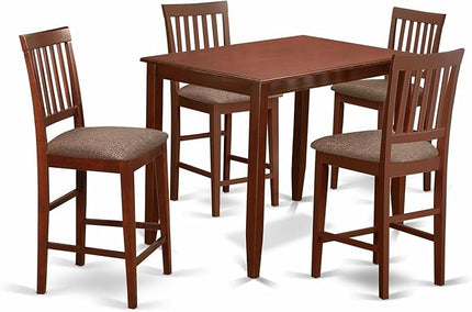 East West Furniture BUVN5-MAH-C Buckland 5 Piece Counter Height Pub Set Includes a Rectangle Table and 4 Linen Fabric Dining Room Chairs, 30x48 Inch, Mahogany - LeafyLoom