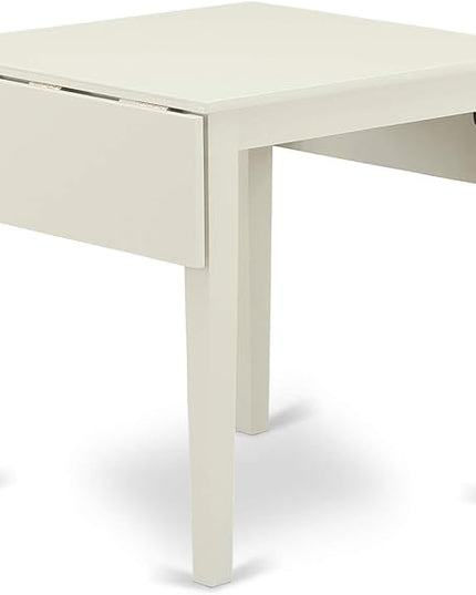 East West Furniture NDDO5-LWH-W Norden 5 Piece Room Set Includes a Rectangle Dining Table with Dropleaf and 4 Wood Seat Chairs, 30x48 Inch, Linen White - LeafyLoom