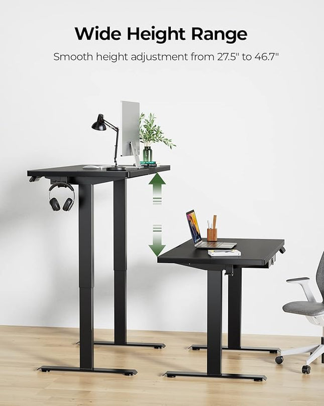 Marsail Electric Adjustable Standing Desk, 48x24 Inch, Sit-Stand Home Office Desk with Drawer, Black - LeafyLoom