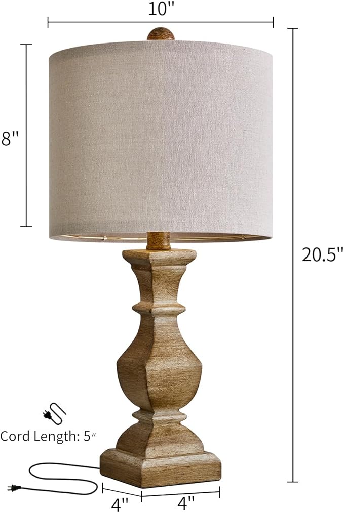 PoKat 20.5" Mid Century Table Lamp Sets of 2 for Living Room Retro Style Farmhouse Table Lamp for Bedroom Classic Beige Resin Bedside Night Light Lamps - LeafyLoom
