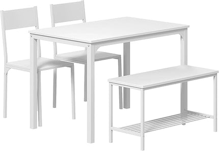 DlandHome 4 Person Dining Table Set, Dining Table with 2 Chairs and 1 Bench,Rectangular Space-Saving Dinner Table with Two Benches for Kitchen - LeafyLoom