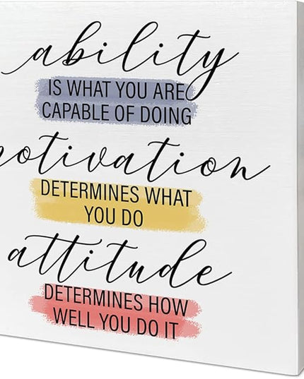 Home Office Desk Wooden Box Sign Decor, Ability Is What You Are Capable of Doing, Inspirational Quotes Desk Decor Motivational Desk Decorations for Women Men Student Office Classroom School - LeafyLoom
