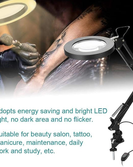 LED Magnifying Lamp with Clamp, 5X Magnifier Glass Light Lens, USB Dimmable Desk lamp for Table Craft or Workbench - LeafyLoom