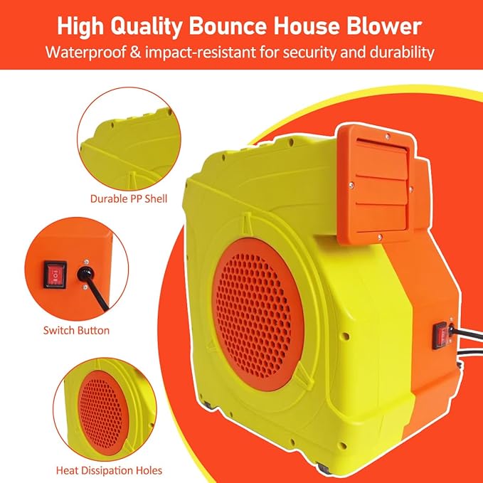 Inflatable Bounce House Blower,1400W-1600W,1.7 HP & 2 HP Dual Speed Inflatable Blower,Powerful Bounce House Air Blower Fan for Large Inflatable Bounce House, Bouncy Castle and Slides - LeafyLoom