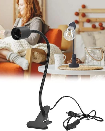 E27/E26 Clip Desk Lamp Light Socket, Desk Light Adapter Eye 360 ° Flexible Gooseneck Clip Light Bulb Holder for Desk Office Clamp Light Bulb Stand with On/Off Switch(#1) - LeafyLoom