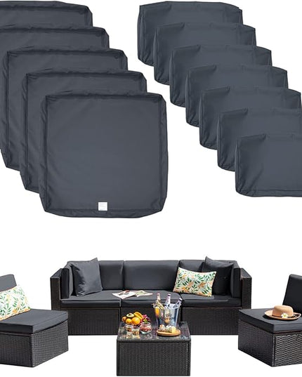 ClawsCover 12Pack Outdoor Seat and Back Cushions Replacement Covers Fit for 6Pieces 5-Seater Wicker Rattan Patio Furniture Conversation Set Sectional Couch Chairs,Dark Grey-Include Cover Only - LeafyLoom
