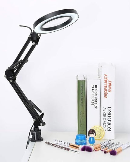 LED Magnifying Lamp with Clamp, 5X Magnifier Glass Light Lens, USB Dimmable Desk lamp for Table Craft or Workbench - LeafyLoom