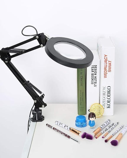 LED Magnifying Lamp with Clamp, 5X Magnifier Glass Light Lens, USB Dimmable Desk lamp for Table Craft or Workbench - LeafyLoom