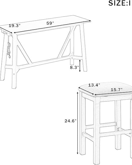 RITSU Multipurpose Set with 3 Upholstered Stools, Easy to Assemble, Table Weight Capacity 350 LBS, for Living, Guest Room, Home Bar, Kitchen, Dark Walnut, 3-Piece, Espresso - LeafyLoom
