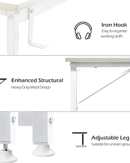 Lufeiya 47 inch White Office Computer Desk - Modern Simple Student Study Table for Home Office Bedroom Writing Desk - LeafyLoom