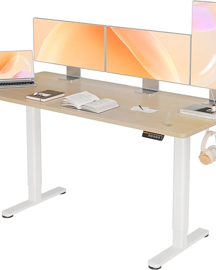 Electric Standing Desk, Adjustable Height Stand up Desk, 63x24 Inches Sit Stand Home Office Desk with Splice Board,Natural Top - LeafyLoom